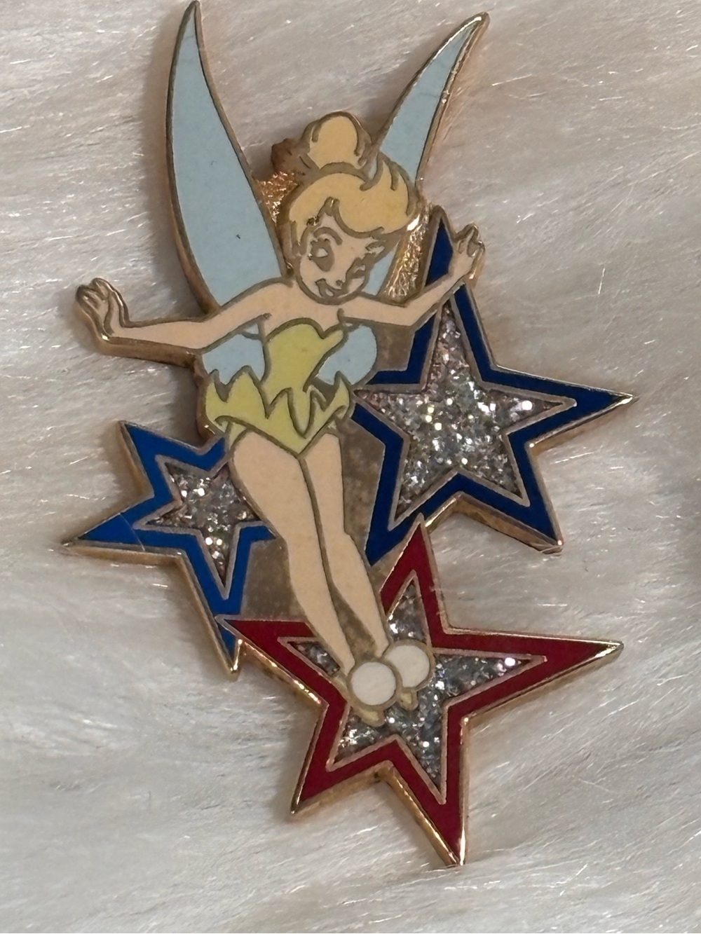 Disney Pin Tinker Bell Sitting Falling On Red & Blue Glitter Stars 2003